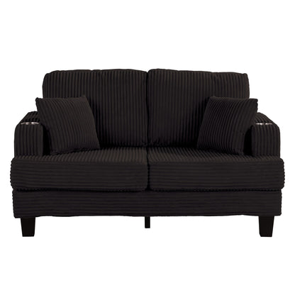 Divano a due posti in velluto a coste contemporaneo 61 con 2 cuscini e portabicchieri