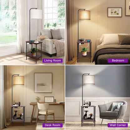 Lampada da terra da 62 pollici con tavolino quadrato porta riviste - noce