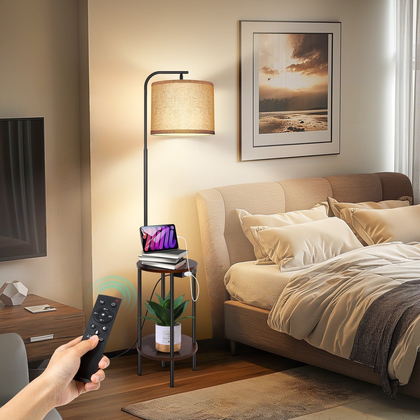 Lampada da tavolo con vassoio nero da 62'' con USB e presa