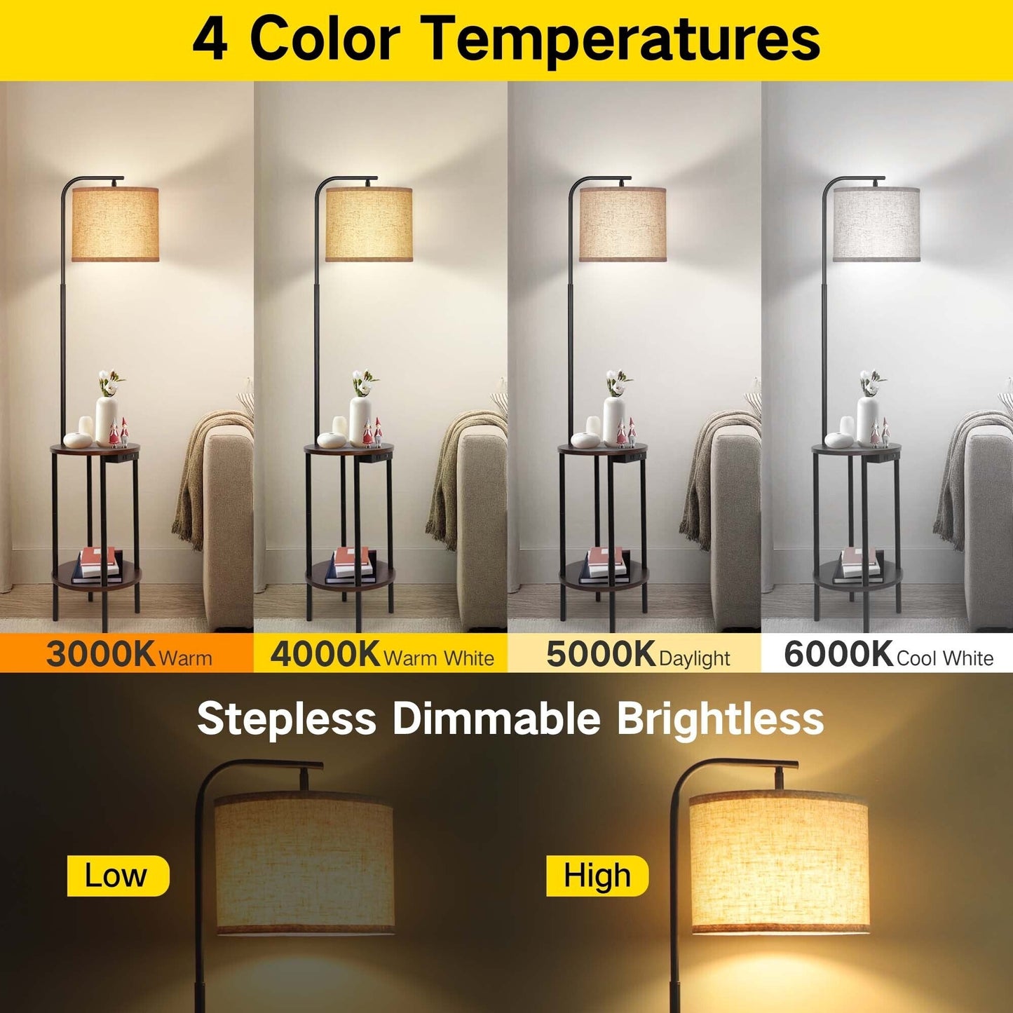 Lampada da tavolo con vassoio nero da 62'' con USB e presa