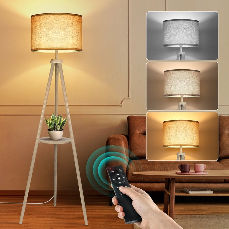 Lampada da terra con treppiede in noce da 63 pollici con gambe in legno massello e vassoio