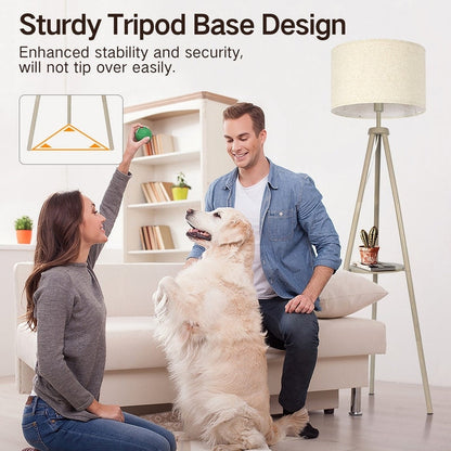 Lampada da terra con treppiede in noce da 63 pollici con gambe in legno massello e vassoio