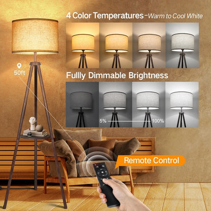 Lampada da terra con treppiede in noce da 63 pollici con gambe in legno massello e vassoio