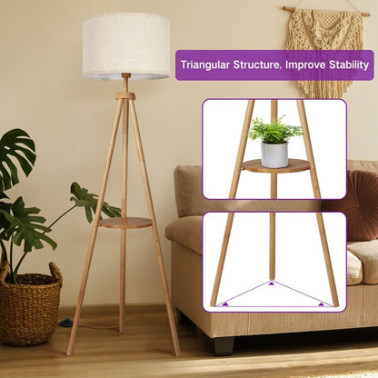 Lampada da terra con treppiede in noce da 63 pollici con gambe in legno massello e vassoio
