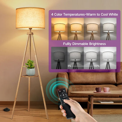 Lampada da terra con treppiede in noce da 63 pollici con gambe in legno massello e vassoio