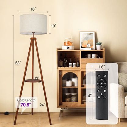 Lampada da terra con treppiede in noce da 63 pollici con gambe in legno massello e vassoio