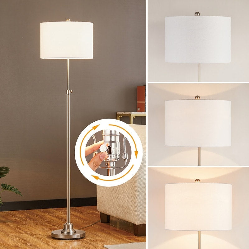 Lampada da terra orientabile standard KAWOTI 63.5 con paralume in tessuto e lino