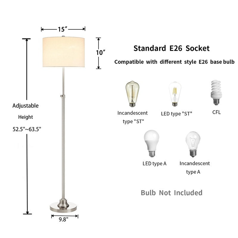 Lampada da terra orientabile standard KAWOTI 63.5 con paralume in tessuto e lino