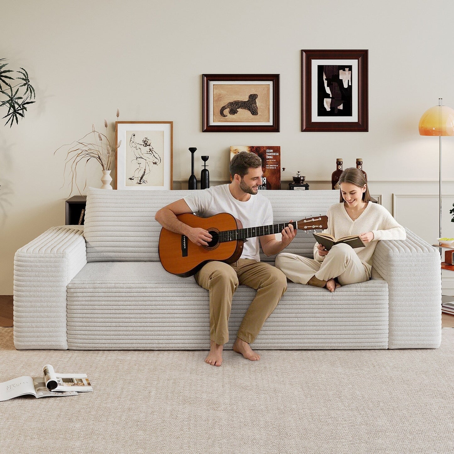 Divano 63 2Setaser, tessuto in velluto a coste, divani con seduta profonda, nessun montaggio, 1 pezzo per soggiorno, camera da letto, sala conferenze