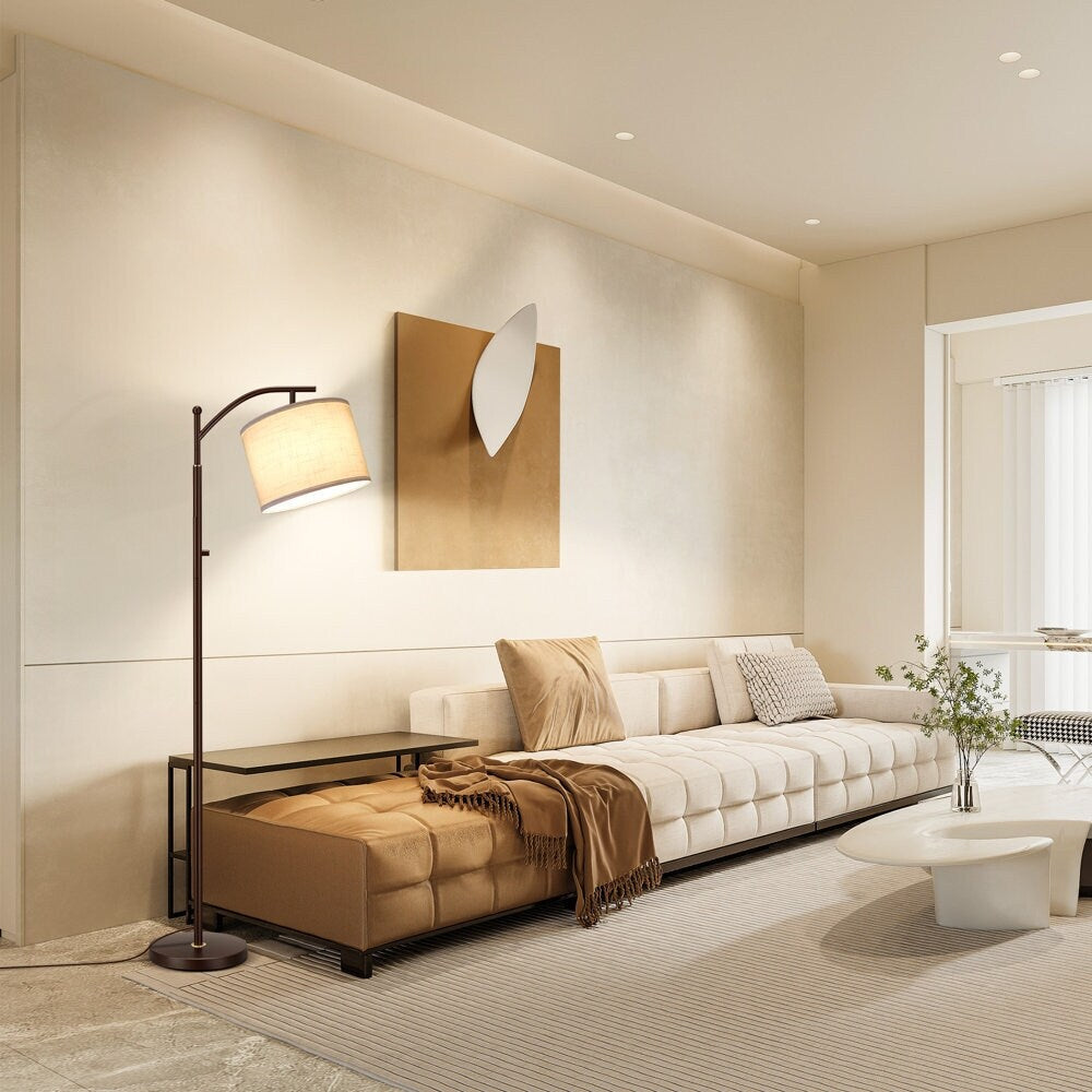 Lampada da terra ad arco 63 con paralume in tessuto di lino marrone per soggiorno