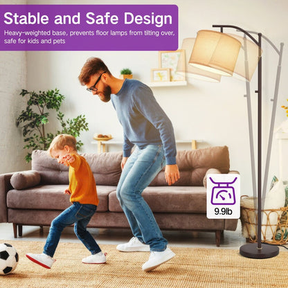 Lampada da terra ad arco 63 con paralume in tessuto di lino marrone per soggiorno