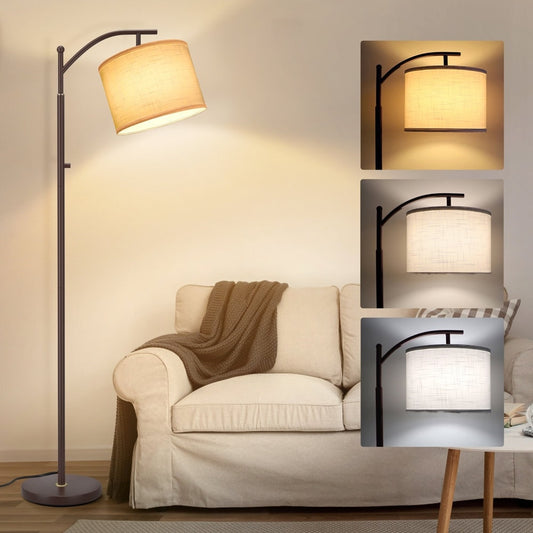 Lampada da terra ad arco 63 con paralume in tessuto di lino marrone per soggiorno