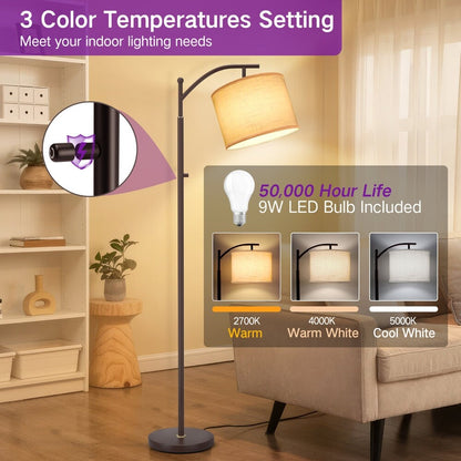 Lampada da terra ad arco 63 con paralume in tessuto di lino marrone per soggiorno