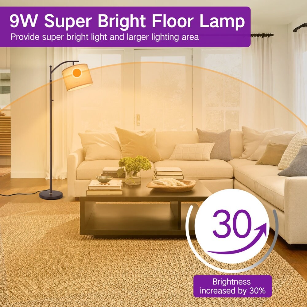 Lampada da terra ad arco 63 con paralume in tessuto di lino marrone per soggiorno