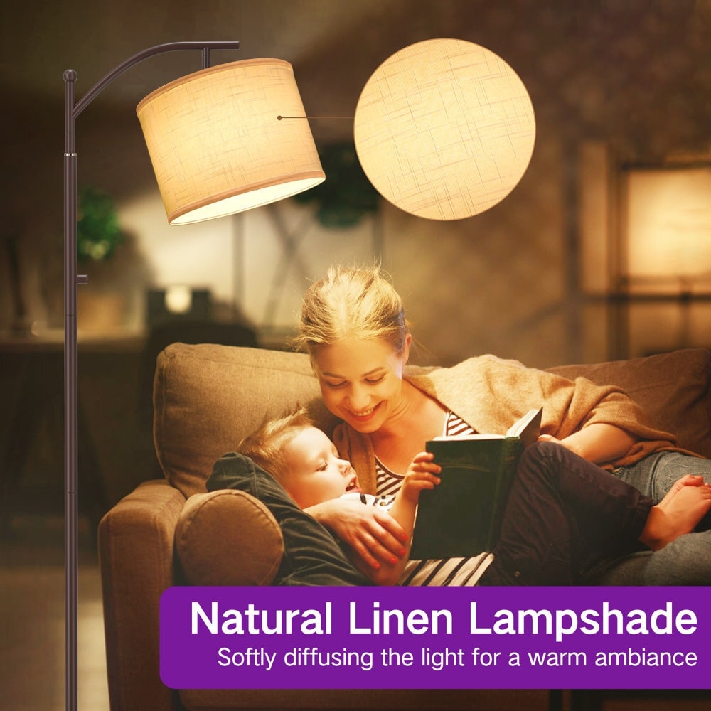 Lampada da terra ad arco 63 con paralume in tessuto di lino marrone per soggiorno