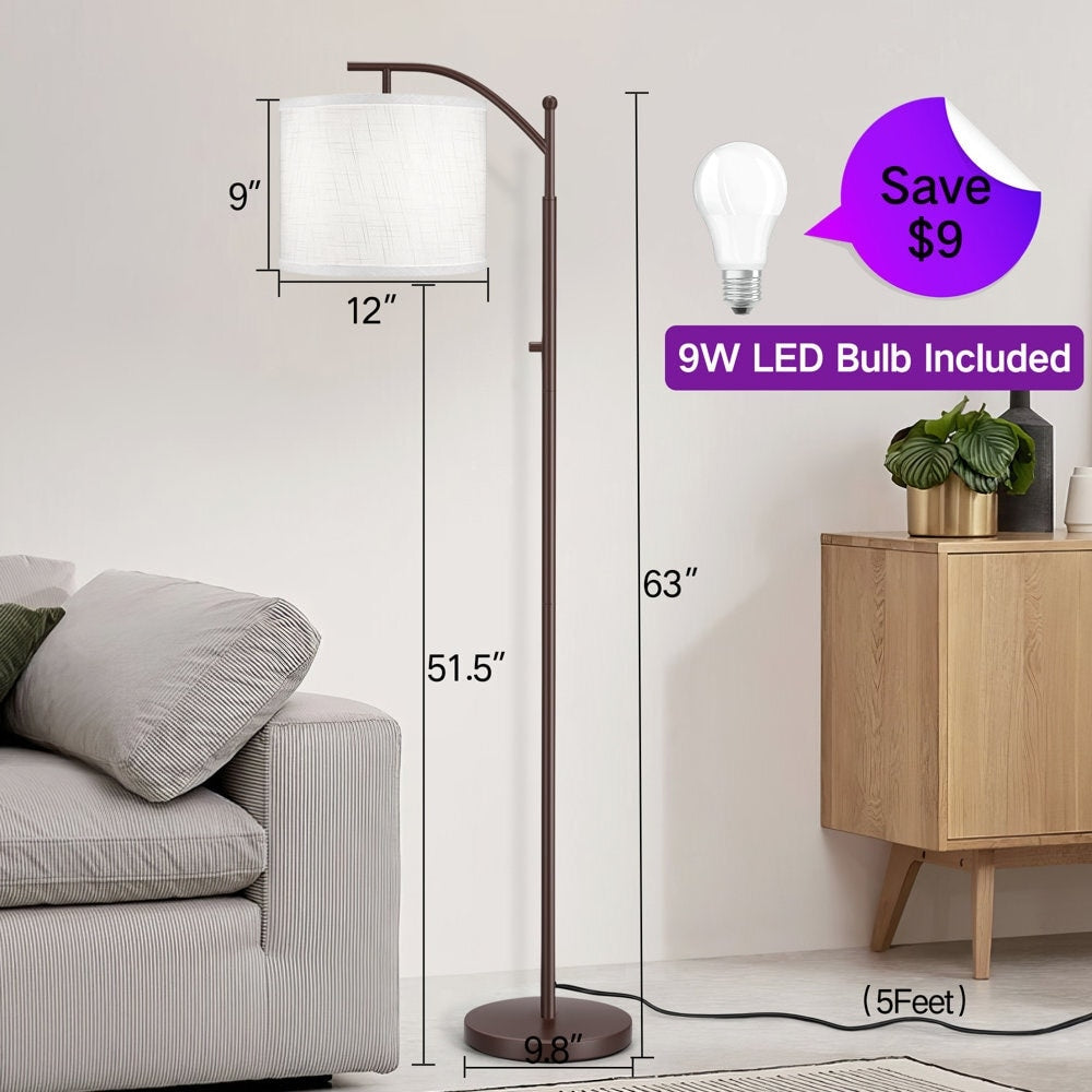 Lampada da terra ad arco 63 con paralume in tessuto di lino marrone per soggiorno