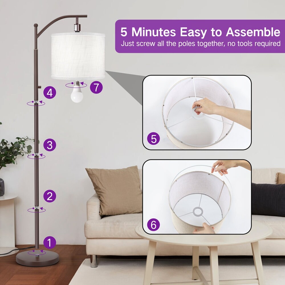 Lampada da terra ad arco 63 con paralume in tessuto di lino marrone per soggiorno