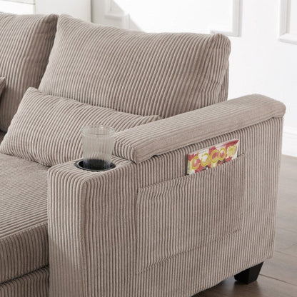 Divano letto trasformabile in velluto a coste da 63 pollici con porte USB, due portabicchieri e un portatelefono per il soggiorno