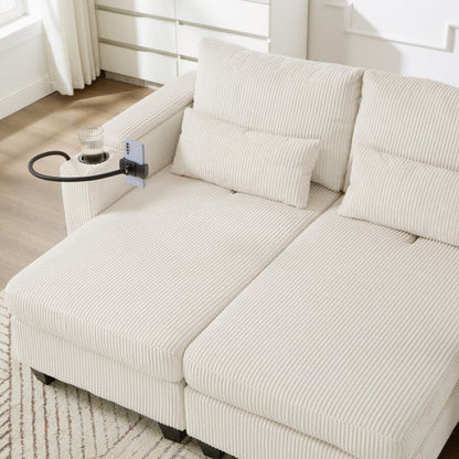 Divano letto trasformabile in velluto a coste da 63 pollici con porte USB, due portabicchieri e un portatelefono per il soggiorno