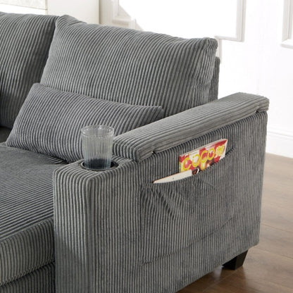 Divano letto trasformabile in velluto a coste da 63 pollici con porte USB, due portabicchieri e un portatelefono per il soggiorno