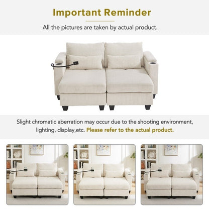 Divano letto trasformabile in velluto a coste da 63 pollici con porte USB, due portabicchieri e un portatelefono per il soggiorno