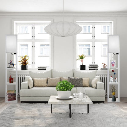 Lampada da terra 63 con ripiani - Lampada da soggiorno con ripiani in legno