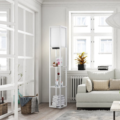 Lampada da terra 63 con ripiani - Lampada da soggiorno con ripiani in legno