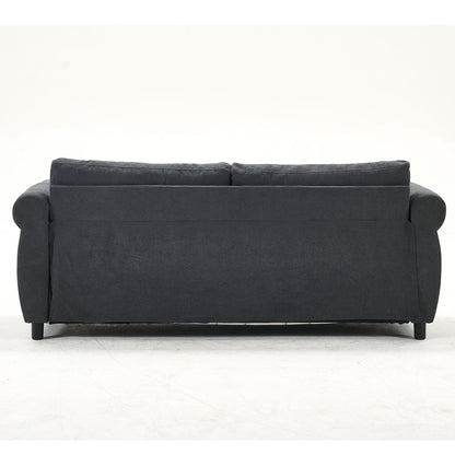 Divano letto a 3 posti in poliestere con materasso estraibile e braccioli con rivetti retrò