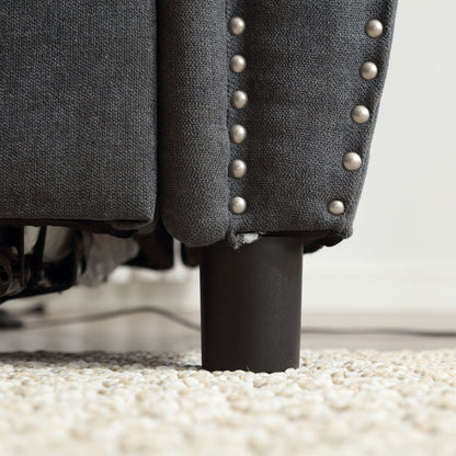 Divano letto a 3 posti in poliestere con materasso estraibile e braccioli con rivetti retrò