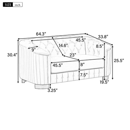 Divano a due posti imbottito in velluto 64.3, divano a due posti moderno con cuscino spesso e rimovibile, divano a due posti per 2 persone