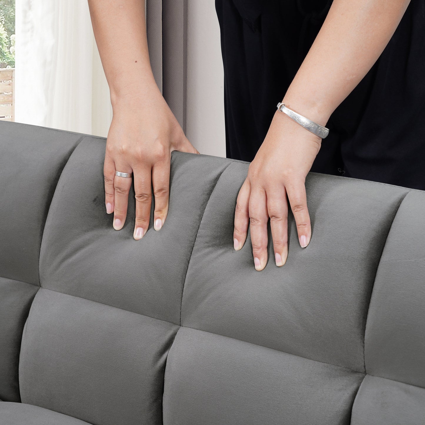 Divano letto convertibile 3 in 1 in velluto da 64,96 pollici con schienale regolabile, tasca portaoggetti e capacità di peso di 500 libbre