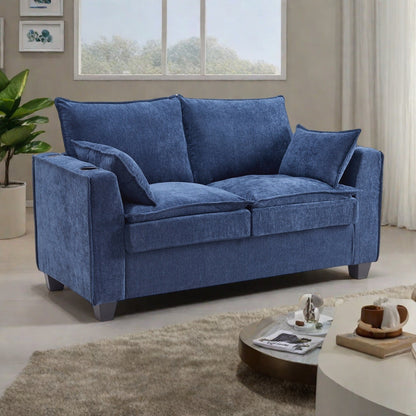 Divano letto a 2 posti in ciniglia da 64,9 con topper in memory foam - Struttura letto a doghe in legno massello, 2 portabicchieri