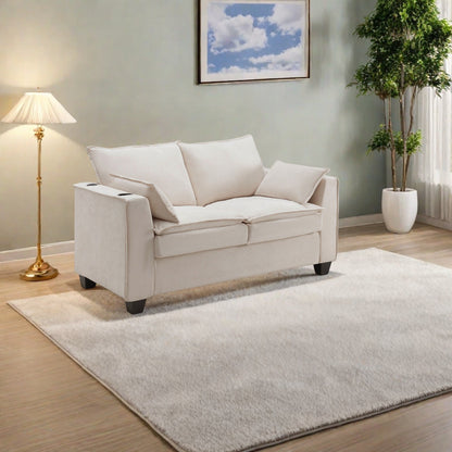 Divano letto a 2 posti in ciniglia da 64,9 con topper in memory foam - Struttura letto a doghe in legno massello, 2 portabicchieri