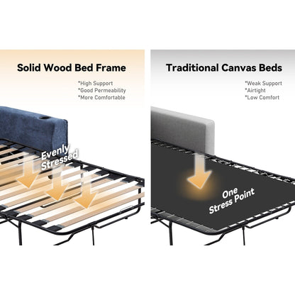 Divano letto a 2 posti in ciniglia da 64,9 con topper in memory foam - Struttura letto a doghe in legno massello, 2 portabicchieri