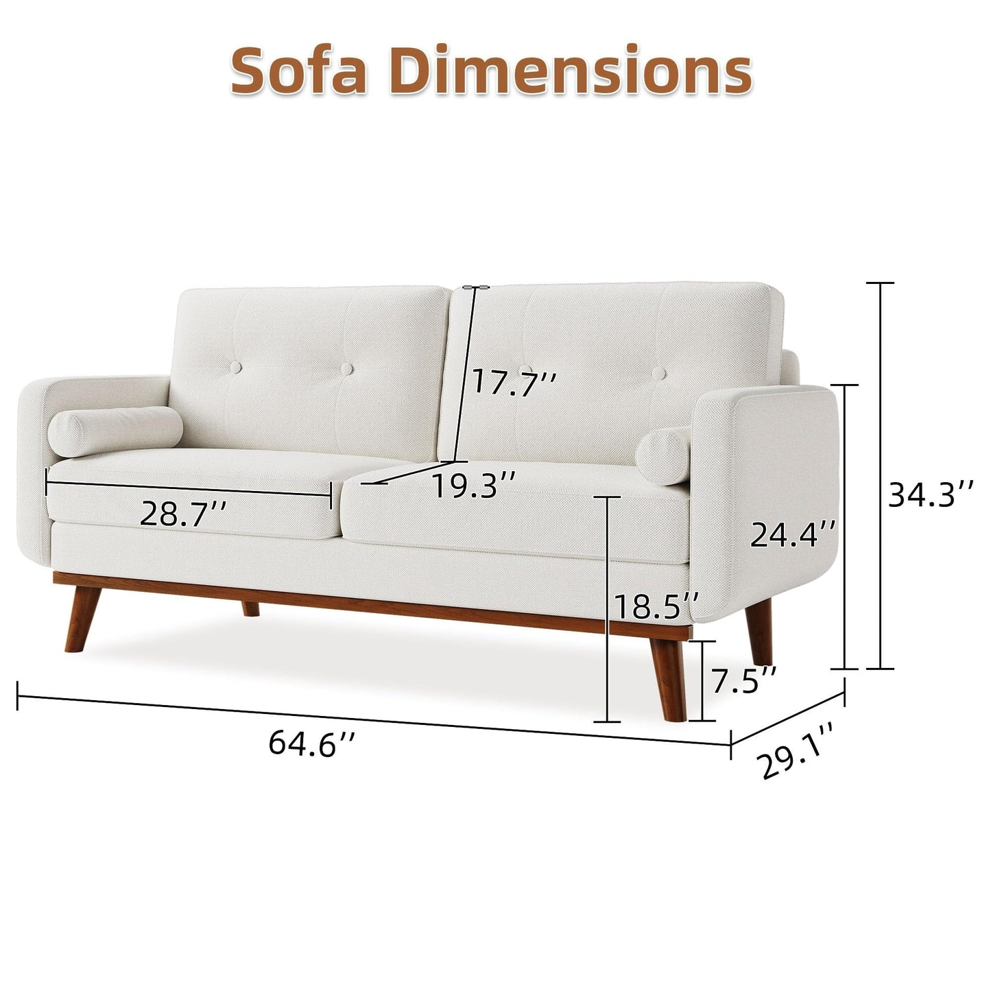 Divano a due posti da 64 pollici, divano moderno di metà secolo, comodi divani a due posti per il soggiorno