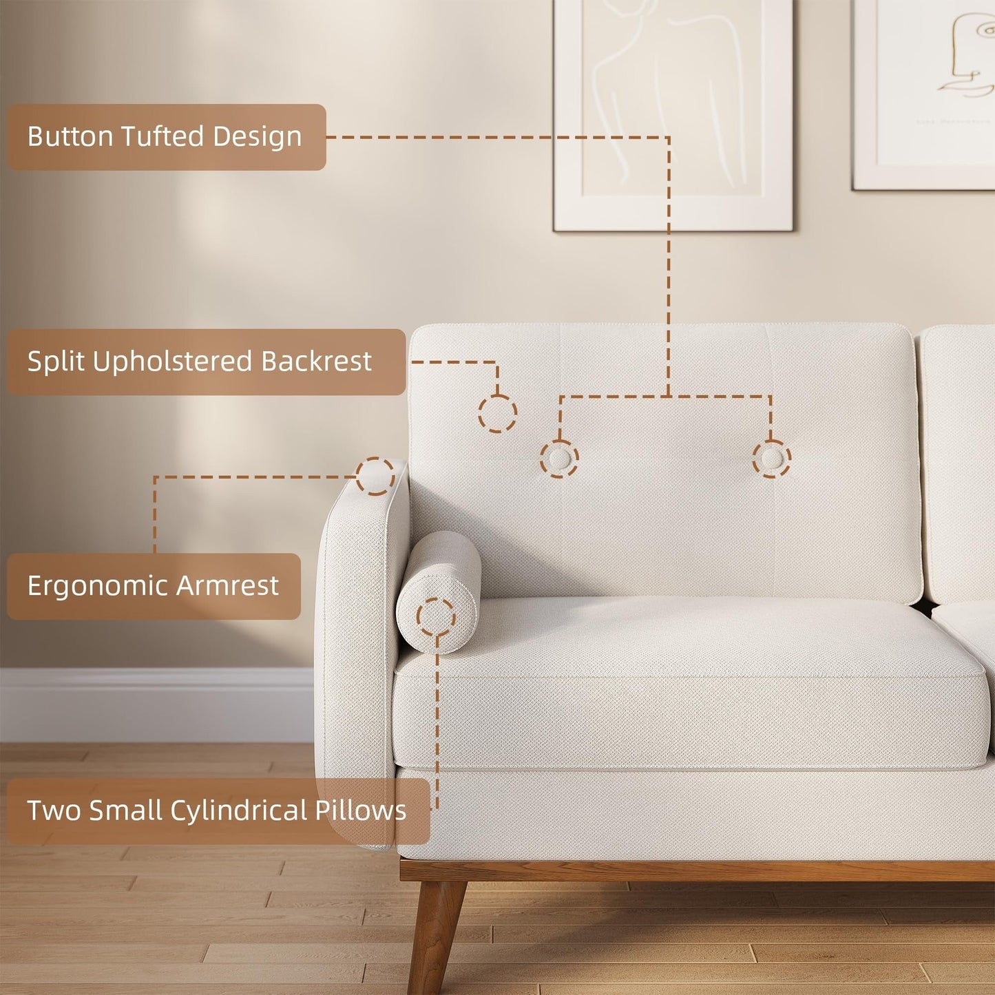 Divano a due posti da 64 pollici, divano moderno di metà secolo, comodi divani a due posti per il soggiorno