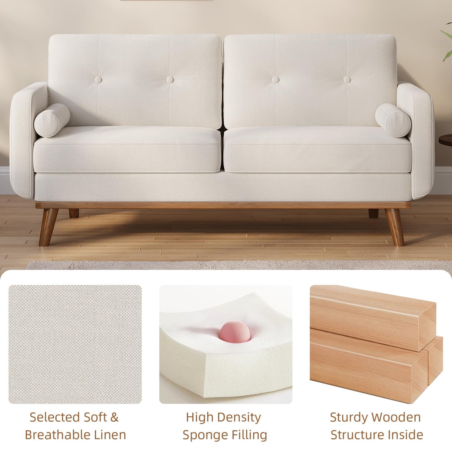 Divano a due posti da 64 pollici, divano moderno di metà secolo, comodi divani a due posti per il soggiorno