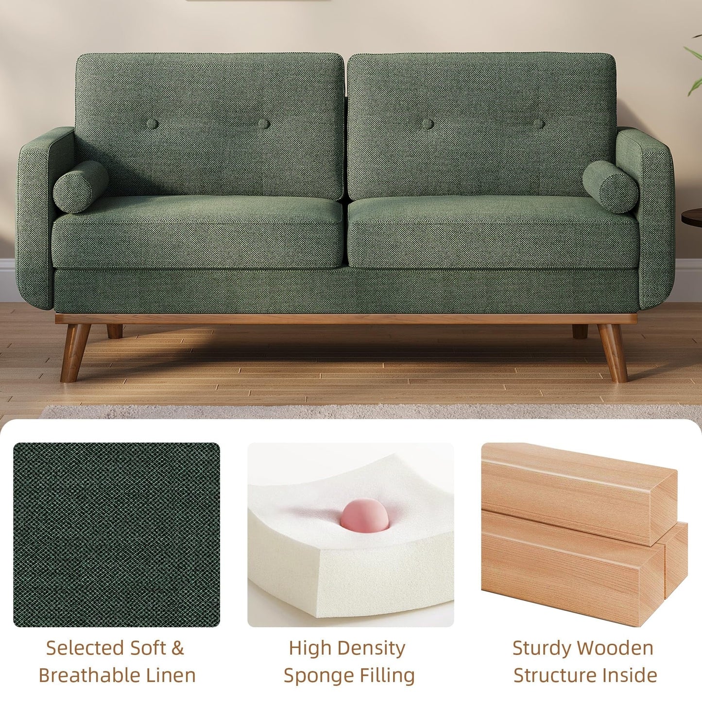 Divano a due posti da 64 pollici, divano moderno di metà secolo, comodi divani a due posti per il soggiorno