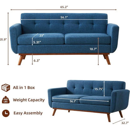 65.2 Divano a due posti Mid Century - Divano piccolo trapuntato per soggiorno e camera da letto, facile da montare (beige)