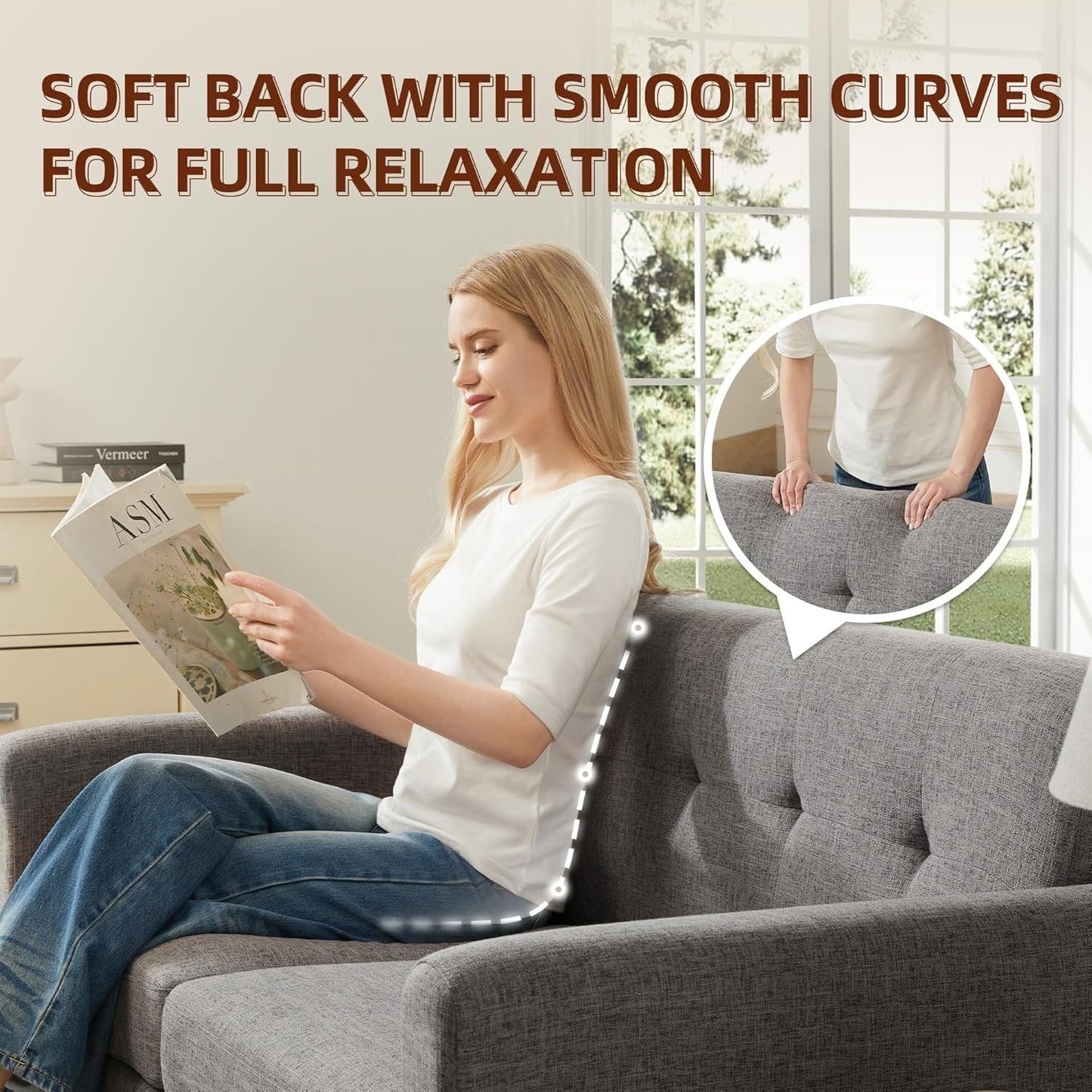 65.2 Divano a due posti Mid Century - Divano piccolo trapuntato per soggiorno e camera da letto, facile da montare (beige)