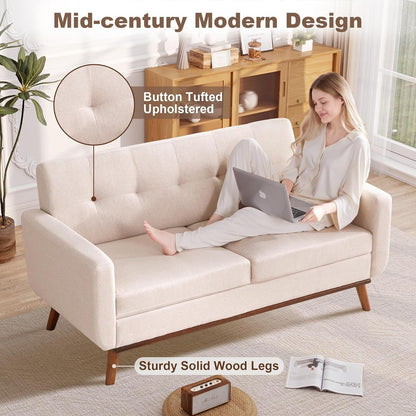 65.2 Divano a due posti Mid Century - Divano piccolo trapuntato per soggiorno e camera da letto, facile da montare (beige)