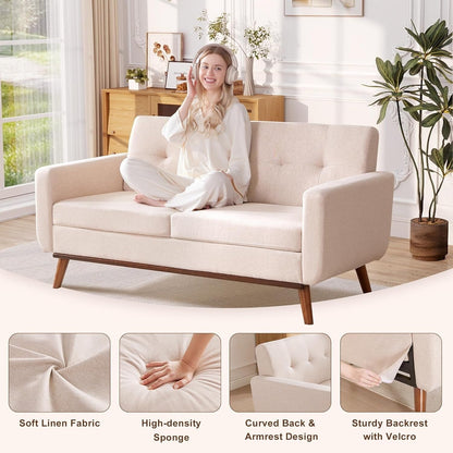65.2 Divano a due posti Mid Century - Divano piccolo trapuntato per soggiorno e camera da letto, facile da montare (beige)