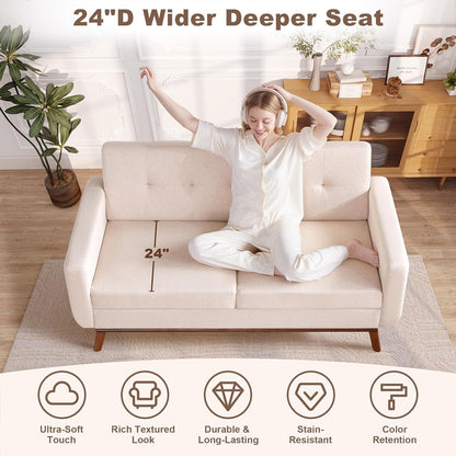 65.2 Divano a due posti Mid Century - Divano piccolo trapuntato per soggiorno e camera da letto, facile da montare (beige)