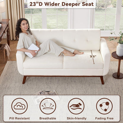 65.2 Divano a due posti Mid Century - Divano piccolo trapuntato per soggiorno e camera da letto, facile da montare (beige)