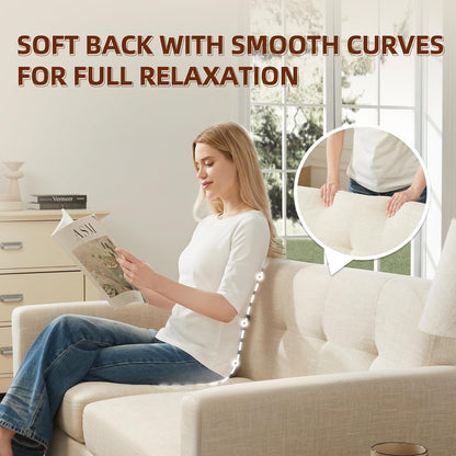 65.2 Divano a due posti Mid Century - Divano piccolo trapuntato per soggiorno e camera da letto, facile da montare (beige)