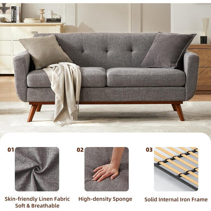 65.2 Divano a due posti Mid Century - Divano piccolo trapuntato per soggiorno e camera da letto, facile da montare (beige)