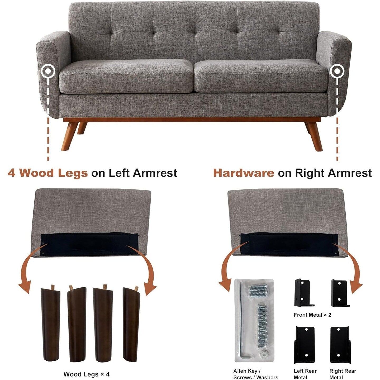 65.2 Divano a due posti Mid Century - Divano piccolo trapuntato per soggiorno e camera da letto, facile da montare (beige)