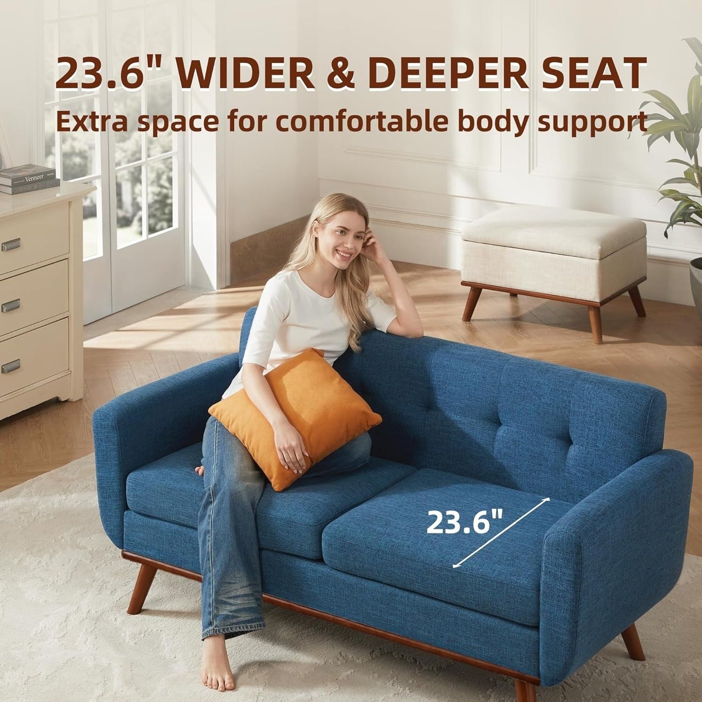 65.2 Divano a due posti Mid Century - Divano piccolo trapuntato per soggiorno e camera da letto, facile da montare (beige)