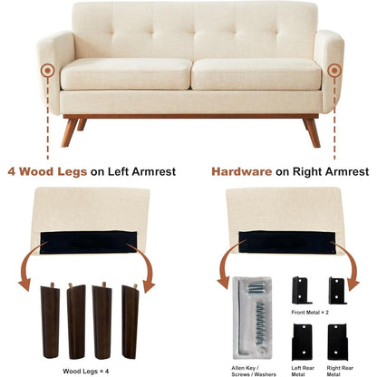 65.2 Divano a due posti Mid Century - Divano piccolo trapuntato per soggiorno e camera da letto, facile da montare (beige)