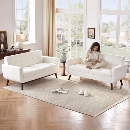 65.2 Divano a due posti Mid Century - Divano piccolo trapuntato per soggiorno e camera da letto, facile da montare (beige)